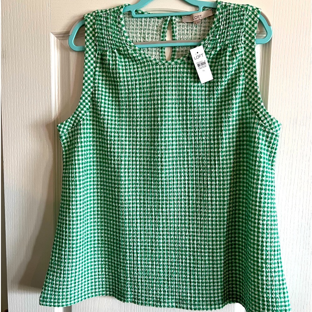 NWT Gingham Smocked Shoulder Tank Top
